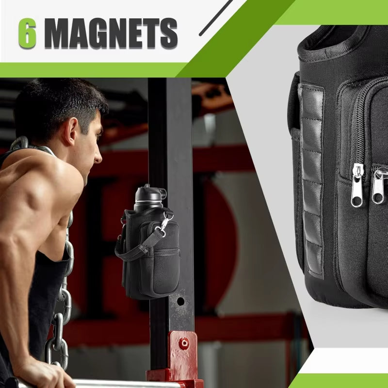 Magnetic Water Bottle Holder with Phone Pocket & Shoulder Strap - Perfect for Gym and Outdoor Activities!