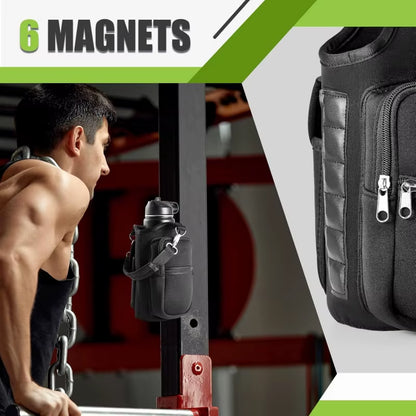 Magnetic Water Bottle Holder with Phone Pocket & Shoulder Strap - Perfect for Gym and Outdoor Activities!