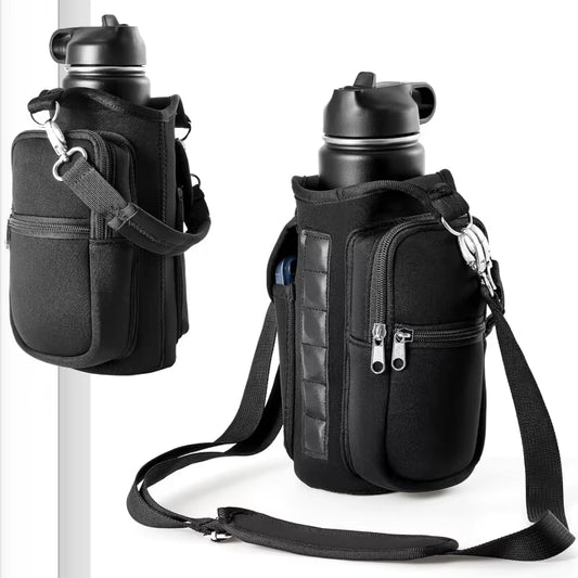 Magnetic Water Bottle Holder with Phone Pocket & Shoulder Strap - Perfect for Gym and Outdoor Activities!