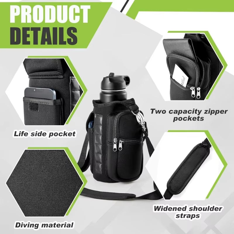 Magnetic Water Bottle Holder with Phone Pocket & Shoulder Strap - Perfect for Gym and Outdoor Activities!